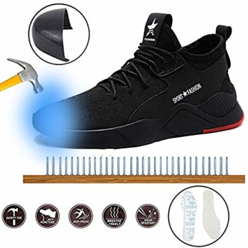 SUADEEX  Herren Damen Arbeitsschuhe Stahlkappe Sicherheitsschuhe Atmungsaktiv Leicht Sportlich Trekking Wanderhalbschuhe, 38 EU, 04 Schwarz - 2