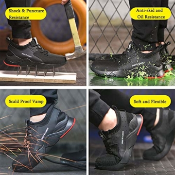 SUADEEX  Herren Damen Arbeitsschuhe Stahlkappe Sicherheitsschuhe Atmungsaktiv Leicht Sportlich Trekking Wanderhalbschuhe, 38 EU, 04 Schwarz - 7