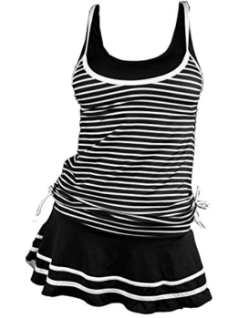 Summer Mae Damen Tankini Retro Streifen Badekleider Schwarz Gestreift 2XL - 1