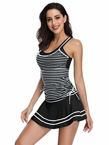 Summer Mae Damen Tankini Retro Streifen Badekleider Schwarz Gestreift 2XL - 2