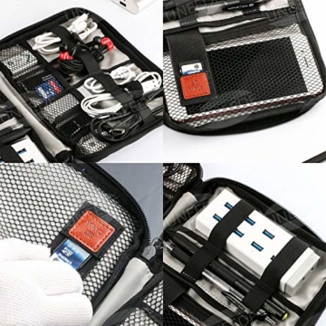 UNEEDE Kable Organizer Tasche Electronic Kabeltasche Zubehör Reisetasche Kable Aufbewahrung Handtasche Organizer Klein Travel mit 5 Kabelindern -Grey - 6