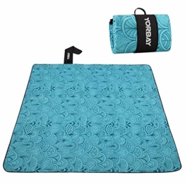 Yorbay Picknickdecke 200 x 200 cm XXL Fleece wasserdicht Decke mit Tragegriff Mehrweg (Blaue Feder) - 1