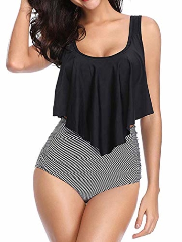 ZIYYOOHY Damen Bikini Set Push Up Volant Hohe Taille Tankini Set Bademode Badeanzug Große Größen (L, 4136Schwarz) - 1