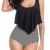 ZIYYOOHY Damen Bikini Set Push Up Volant Hohe Taille Tankini Set Bademode Badeanzug Große Größen (L, 4136Schwarz) - 1