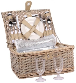 2 Personen Weiden Picknickkorb Picknickkoffer Set Besteck, Wein Gläser, Teller … - 1