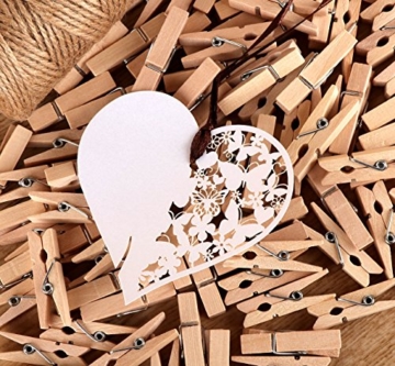 ABSOFINE Garten Kordel mit 100 Wäscheklammern Holz 3,5cm Bastelschnur Jute Kordel 100M Natur Juteschnur Clothespins Verpackung Gastgeschenk - 2
