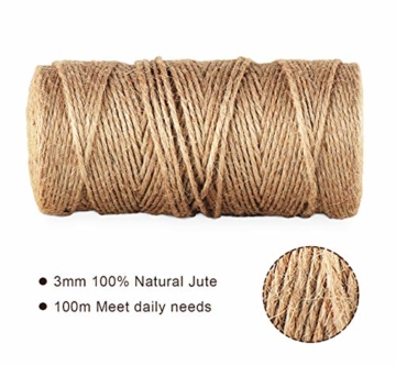 ABSOFINE Garten Kordel mit 100 Wäscheklammern Holz 3,5cm Bastelschnur Jute Kordel 100M Natur Juteschnur Clothespins Verpackung Gastgeschenk - 4