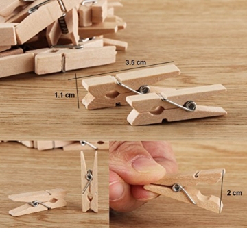 ABSOFINE Garten Kordel mit 100 Wäscheklammern Holz 3,5cm Bastelschnur Jute Kordel 100M Natur Juteschnur Clothespins Verpackung Gastgeschenk - 6