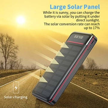 Aikove Wireless Powerbank 26800mAh Solar Externe Handy Akku mit (USB C&Micro) Zwei 2,4A Eingänge und DREI 2,4A Ausgänge, LCD Hohe Kapazitäts Solarladegeräte für Das Tablettes, Smartphones … - 4