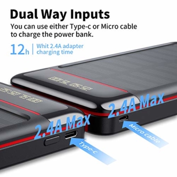 Aikove Wireless Powerbank 26800mAh Solar Externe Handy Akku mit (USB C&Micro) Zwei 2,4A Eingänge und DREI 2,4A Ausgänge, LCD Hohe Kapazitäts Solarladegeräte für Das Tablettes, Smartphones … - 5