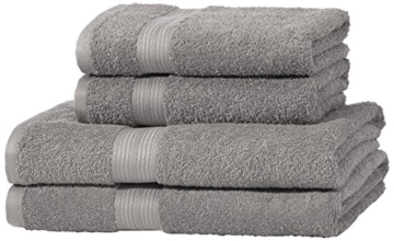 AmazonBasics Handtuch-Set, ausbleichsicher, 2 Badetücher und 2 Handtücher, Grau, 100% Baumwolle 500g/m² - 1
