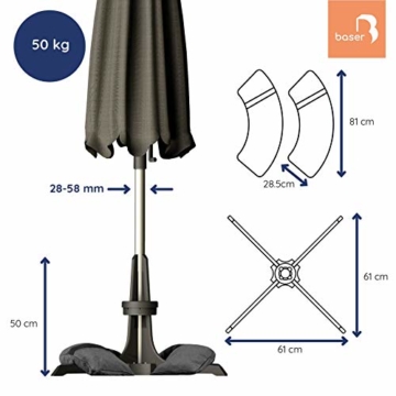 Baser Sonnenschirmständer mit befüllbarer Sandsäcken 30 kg/40 kg/50 kg. Alternativ zum Granit Sonnenschirmständer mit Rollen. Befüllbar Sonnenschirm Schirmständer mit Tragegriff (50 KG, Dunkelgrau) - 7