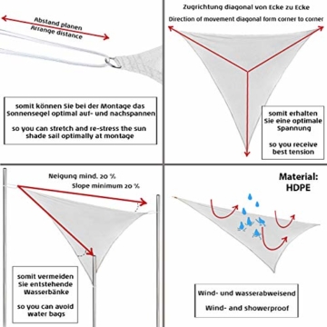 BB Sport Sonnensegel 2m x 2.5m Kokos HDPE Rechteckig UV Schutz Garten Terrasse Camping Sonnenschutz Windschutz Schattenspender - 5