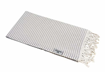 Carenesse Hamamtuch Streifen Light grau leicht und hauchzart, 100% Baumwolle, 90 x 180 cm, Pestemal, Saunatuch, Badetuch, Strandtuch, Handtuch Backpacker, Fouta - 1