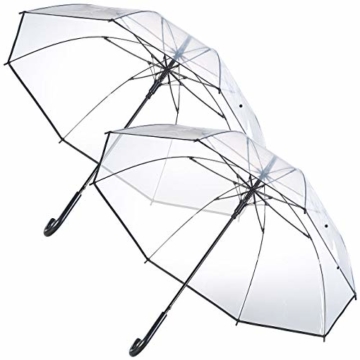 Carlo Milano Schirm: 2er-Set transparente Stock-Regenschirme, Stahl & Fiberglas, Ø 100 cm (Regenschirm durchsichtig) - 1