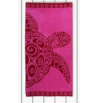 DecoKing Strandtuch groß 90x180 cm Baumwolle Frottee Velours Badetuch Fuchsia rosa rot Pink Turtle - 3