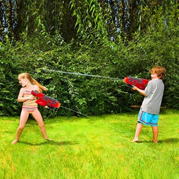 EKKONG Wasserpistole, 2200ML Wasserpistolen groß mit 10 Meter Reichweite für Kinder und Erwachsene Sommerpartys im Freien, Strand, Pool, Garten Strandspielzeug (Rot-Schwarz) - 2
