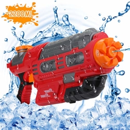 EKKONG Wasserpistole, 2200ML Wasserpistolen groß mit 10 Meter Reichweite für Kinder und Erwachsene Sommerpartys im Freien, Strand, Pool, Garten Strandspielzeug (Rot-Schwarz) - 1