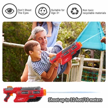 EKKONG Wasserpistole, 2200ML Wasserpistolen groß mit 10 Meter Reichweite für Kinder und Erwachsene Sommerpartys im Freien, Strand, Pool, Garten Strandspielzeug (Rot-Schwarz) - 7