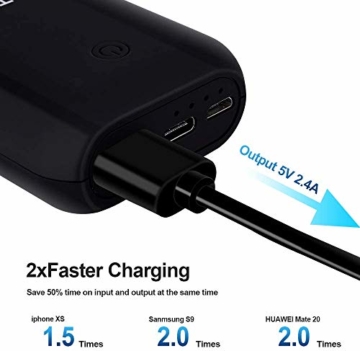 Heganus Powerbank 10000mAh, Mini Kompakte Externer Akku, Kleine und Leichter Power Bank mit Micro+USB C, Handy Ladegerät Leicht Compact Externer Batterie für iPhone,Samsung,Huawei,iPad (Schwarz) - 5