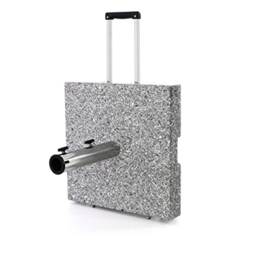 Nexos Sonnenschirmständer Granit Grau eckig mit Trolley-Griff, Rollen, Reduzierhülsen, Edelstahlrohr poliert 45 x 45 cm 40 kg. Für Schirme bis 3,5 m - 1