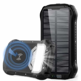 Powerbank Solar 26800mAh QI Wireless Solar Ladegerät mit 3 Eingangswege und 4 Geräte Ausgängen Max 5V/3.1A Solar Power Bank Externer Akku mit 18 LED Taschenlampe für Handys Outdoor Aktivitäten - 1