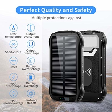 Powerbank Solar 26800mAh QI Wireless Solar Ladegerät mit 3 Eingangswege und 4 Geräte Ausgängen Max 5V/3.1A Solar Power Bank Externer Akku mit 18 LED Taschenlampe für Handys Outdoor Aktivitäten - 7