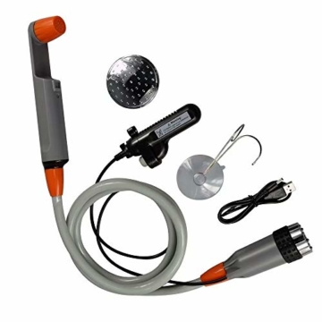 Qbuds Tragbare Campingdusche, kompakte Duschpumpe mit Zwei abnehmbaren USB-Akkus, Handbrause für Camping, Wandern, Reisen, Notfälle (2 Batterien) - 5