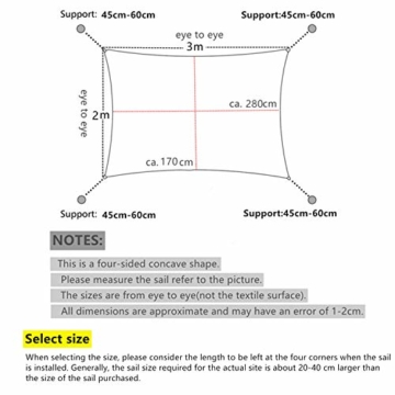 Sekey Sonnensegel Sonnenschutz Rechteck HDPE Windschutz Durchlässig Atmungsaktiv Tear Resistant Wetterschutz 90% Beschattung, für Outdoor Garten Terrasse, mit Seilen, 2×3m Sand - 4