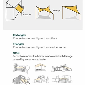 Sekey Sonnensegel Sonnenschutz Rechteck HDPE Windschutz Durchlässig Atmungsaktiv Tear Resistant Wetterschutz 90% Beschattung, für Outdoor Garten Terrasse, mit Seilen, 2×3m Sand - 6