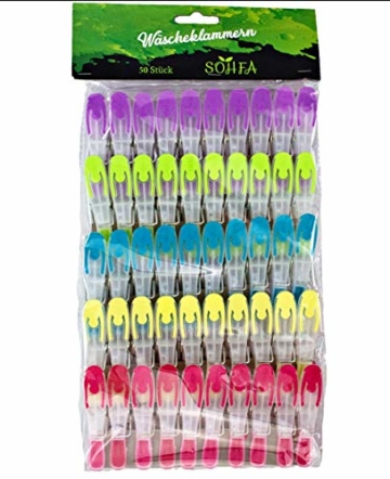 SOHFA Wäscheklammern - 50er Set Wäscheklammer- Klammern aus stabilem Kunststoff mit Soft-Grip - für Wäscheleine, Wäschespinne oder Wäscheständer (50 Stück) - 9