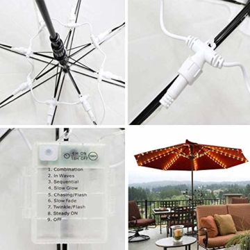 Sonnenschirm Beleuchtung Regenschirm Lichterkette mit 104 LED Lichter mit Fernbedienung 8-Modus Wasserdichte Gartenleuchten für Party Weihnachten Halloween Dekoration Campingzelte Batteriebetrieben - 3