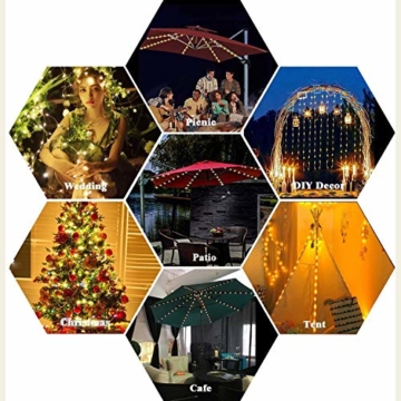 Sonnenschirm Beleuchtung Regenschirm Lichterkette mit 104 LED Lichter mit Fernbedienung 8-Modus Wasserdichte Gartenleuchten für Party Weihnachten Halloween Dekoration Campingzelte Batteriebetrieben - 7