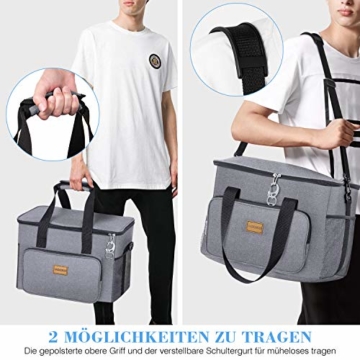 TAOCOCO Kühltasche 30L Picknicktasche faltbar Eistasche Mittagessen Isoliertasche Lunchtasche für Büro Camping, Beach Auto Outdoor Reisen (Grau) - 2