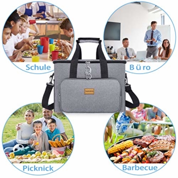 TAOCOCO Kühltasche 30L Picknicktasche faltbar Eistasche Mittagessen Isoliertasche Lunchtasche für Büro Camping, Beach Auto Outdoor Reisen (Grau) - 7