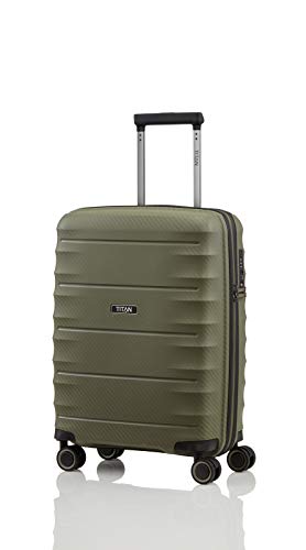 TITAN 4-Rad Handgepäck Koffer mit TSA Schloss, erfüllt IATA-Bordgepäckmaß, Gepäck Serie HIGHLIGHT: Leichte Hartschalen Trolleys im Carbon Look, 842406-86, 55 cm, 38 Liter, khaki (grün) - 1