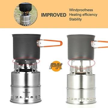 TOMSHOO Holzofen Tragbar Hobo Ofen Campingkocher Holzvergaser Klapp und Winddicht Kompakt Edelstahl Herd für Outdoor Camping Picknick BBQ - 6