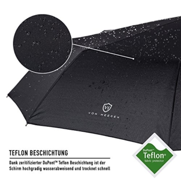 VON HEESEN Regenschirm sturmfest bis 140 km/h - inkl. Schirm-Tasche & Reise-Etui - Taschenschirm mit Auf-Zu-Automatik, klein, leicht & kompakt, Teflon-Beschichtung, windsicher, stabil (Schwarz) - 2