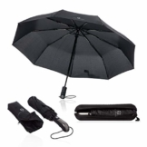 VON HEESEN Regenschirm sturmfest bis 140 km/h - inkl. Schirm-Tasche & Reise-Etui - Taschenschirm mit Auf-Zu-Automatik, klein, leicht & kompakt, Teflon-Beschichtung, windsicher, stabil (Schwarz) - 1