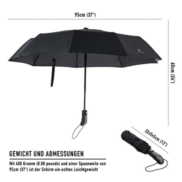 VON HEESEN Regenschirm sturmfest bis 140 km/h - inkl. Schirm-Tasche & Reise-Etui - Taschenschirm mit Auf-Zu-Automatik, klein, leicht & kompakt, Teflon-Beschichtung, windsicher, stabil (Schwarz) - 4