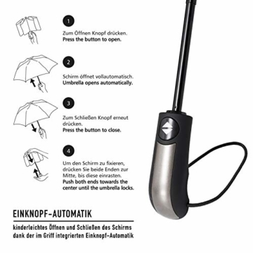 VON HEESEN Regenschirm sturmfest bis 140 km/h - inkl. Schirm-Tasche & Reise-Etui - Taschenschirm mit Auf-Zu-Automatik, klein, leicht & kompakt, Teflon-Beschichtung, windsicher, stabil (Schwarz) - 5