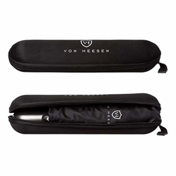 VON HEESEN Regenschirm sturmfest bis 140 km/h - inkl. Schirm-Tasche & Reise-Etui - Taschenschirm mit Auf-Zu-Automatik, klein, leicht & kompakt, Teflon-Beschichtung, windsicher, stabil (Schwarz) - 9