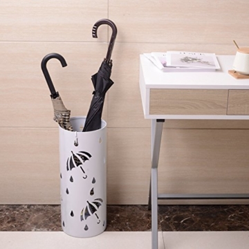 Woltu Schirmständer Regenschirmständer Schirmhalter für Gehstöcke Mit Wasserauffangschale Haken Ø20 x H49 cm Weiß SST01ws - 5