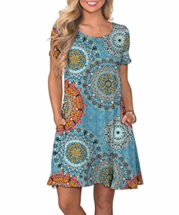 Yidarton Sommerkleid Damen Casual Lose Kurzarm T-Shirt Kleider Elegant Boho Blumen Strand Kleider mit Taschen(or,l) - 1