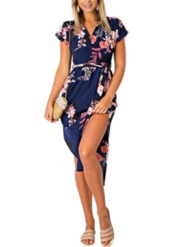 YOINS Damen Sommerkleid Lang V-Ausschnitt Maxikleider Strandkleid Strandmode, Dunkelblau, Gr.- EU 40-42/ Herstellergröße- M - 1