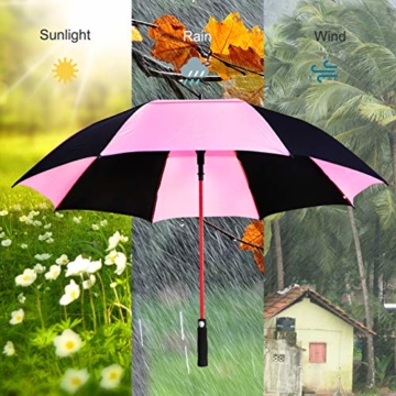 ZOMAKE 157cm Automatische Öffnen Golf Schirme Extra große Übergroß Doppelt Überdachung Belüftet Winddicht wasserdichte Stock Regenschirme (Schwarz/Rosa) - 7