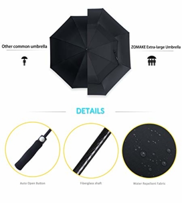 ZOMAKE Golf Regenschirm, Premium Qualität, 157cm Groß, Sturmsicher, Automatik - Automatisch zu öffnen, Regen- und Windresistent Golfschirme(Schwarz) - 4