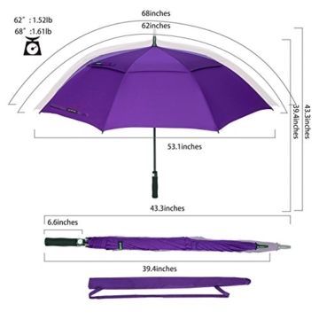 ZOMAKE Golf Regenschirm, Premium Qualität, 157cm Groß, Sturmsicher, Automatik - Automatisch zu öffnen, Regen- und Windresistent Golfschirme(Violett) - 2