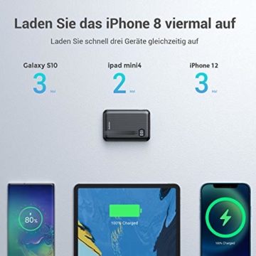 AINOPE Power Bank, eines der kleinsten tragbaren 10000mAh 3A PD QC 3.0 Ladegeräte, 18W Telefonakku mit DREI Ausgängen, [LED-Anzeige] kompatibles iPhone, iPad, Samsung Galaxy usw. - 2