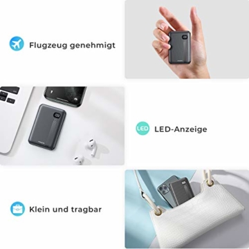 AINOPE Power Bank, eines der kleinsten tragbaren 10000mAh 3A PD QC 3.0 Ladegeräte, 18W Telefonakku mit DREI Ausgängen, [LED-Anzeige] kompatibles iPhone, iPad, Samsung Galaxy usw. - 4